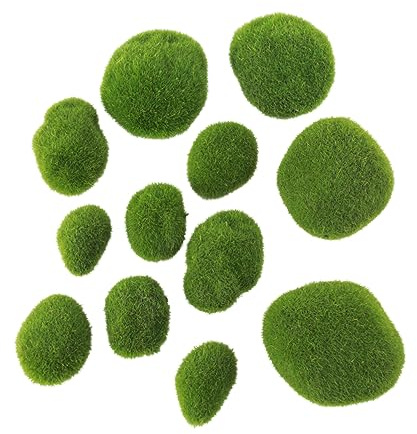 OSALADI 12pcs Artificial Moss Stone Decoration Set 6 Different Sizes Realistic Moss Ball Craft for Aquarium Terrarium and Fairy Garden Decor