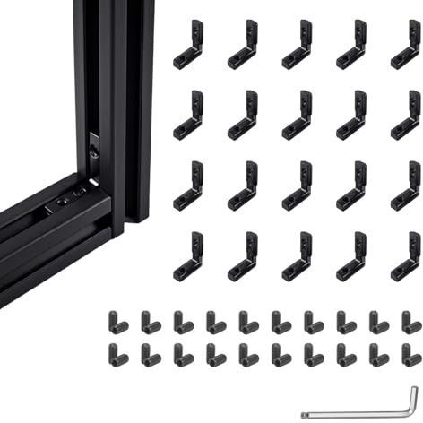 TOHIRA 2020 Aluminiumprofil Inneneckverbinder Innenwinkel 90° L-Form, 20 Stück Schwarz, Winkelverbinder mit M5 T-Nutensteinen & Innensechskantschrauben, Befestigungsmaterial für Aluminiumprofile