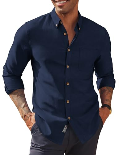 PJ PAUL JONES Camicia da uomo a maniche lunghe Oxford, Camicia da uomo con bottone a pressione, Camicie da uomo senza bisogno di stiratura, Camicie casual con tasca, Outfit estivo, Camicie business e