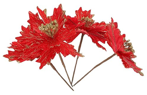 Warmhm 4 Pièces Fleurs de Noël Artificielles Poinsettia Décorations pour Couronnes et Arbres de Noël Ornements Idéaux pour Fêtes et Arrangements Floraux