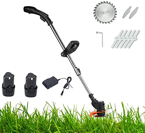 Cortacésped eléctrico inalámbrico, ancho de corte de 30 cm, corte de borde cerrado, rodillo trasero, ajuste manual de altura, maniobra cómoda, asas plegables