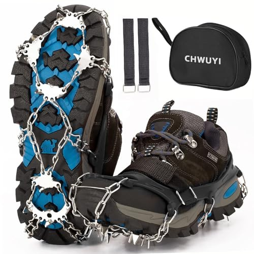 Grödel Steigeisen für Wanderschuhe, Spikes für Schuhe Winter Steigeisen Bergschuhe mit 19 Zähne Verdickte Schuhkrallen aus Anti-Rutsch Schuhspikes für Walking, Joggen (Schwarz, M)
