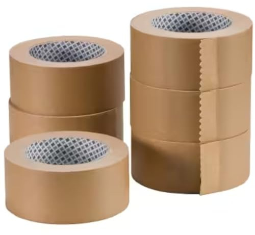 Lot de 6 Rubans Adhésifs Kraft Brun Écologiques | 48mm x 50m | Sans Plastique | Papier Recyclé et Recyclable | Déchirable à la Main, Silencieux, Hotmelt Haute Adhésivité, Cartons et Emballages