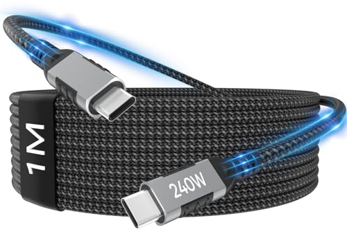 Zestiq Câble Chargeur USB-C vers USB-C 240W, Câble de Charge PD Type-C, Câble USB-C de Charge Rapide pour iPhone 17/16/15 Pro Max Plus, MacBook iPad Air, Samsung S25/S24 Ultra, Steam Deck - 1M