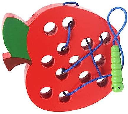Taidda Giocattolo Montessori in Legno con Allacciatura, Verme Compatto Che Mangia Frutta, Giocattolo da Infilare per Riconoscere Colore e Forma (Modello di Mela)