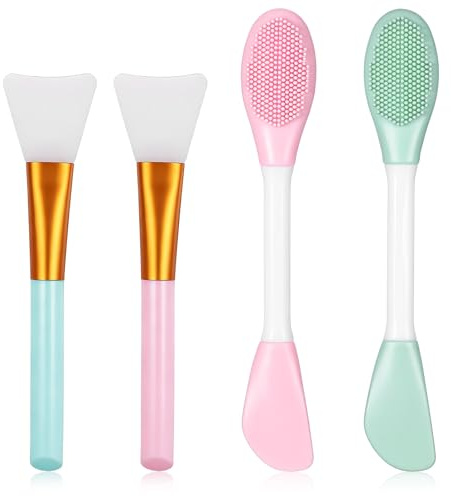 4 Pcs Face Mask Applicator Silicone Face Scrubber Mask Brush Soft Masks Applicator Tool for Applying Facial/Sleeping/Clay Masks, Body Lotion, Mud Clay Gel, Foundation, Apply Cream