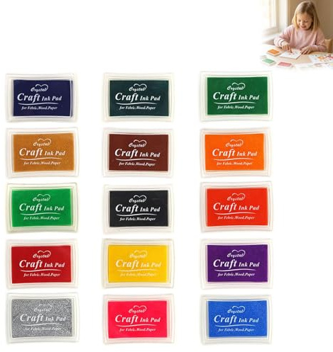 15 Farben Stempelkissen Set für Kinder - Ungiftige, abwaschbare Fingerabdruck Stempelkissen, 7,5 x 5,5 cm, Ideal für Silikonstempel, Scrapbooking, Papierhandwerk und kreative Bastelprojekte