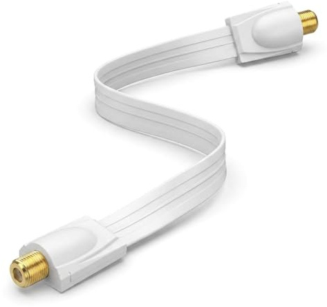 Dewlawn 50cm Cable Pasaventanas SAT Extra Plano, Entrada de la Ventana Cable SAT con Contactos Dorados, Flexible Cables Blindado Equipos por Satélite para Puertas y Ventanas, Color Blanco