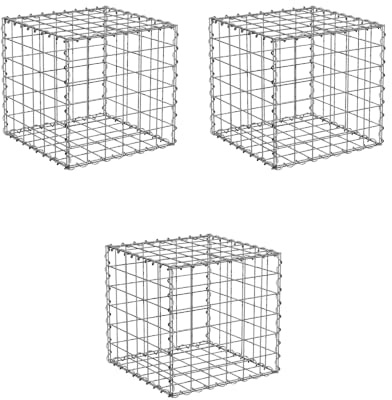 Suregreen Gabion Basket, Galvanised Steel Cage, 30x30x30cm, Pack of 3 | 5x5cm Hole, Metal Gabion Cage for Retaining Walls, Garden Landscaping & Erosion Control, 10 Gauge Heavy Duty GALFAN Wire