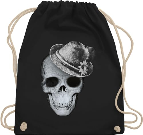 Shirtracer Turnbeutel Rucksack - Kompatibel Oktoberfest Tasche - Totenkopf mit Filzhut - Unisize - Schwarz - oktoberfest-tasche trachtenrucksack bayrische skull umhängebeutel trachtentaschen bayrisch