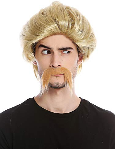 WIG ME UP - 0025-ZA89 Perücke Bart Herren Schnauzbart lang Gallier Germane Barde Bulle Cop 70er Jahre Blond