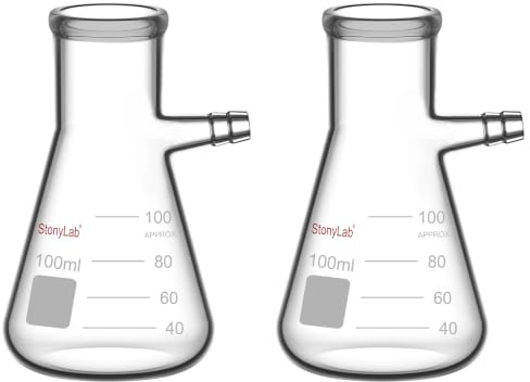 stonylab Paquet de 2 Fioles Filtrantes en Verre Borosilicaté de 100ml, Glass Filtering Flask, Col Boulonné et Tubulation - 100ml
