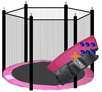 walexo Trampolin Randabdeckung + Sicherheitsnetz für 6 Stangensysteme (427 cm Ø, Pink/Schwarz)