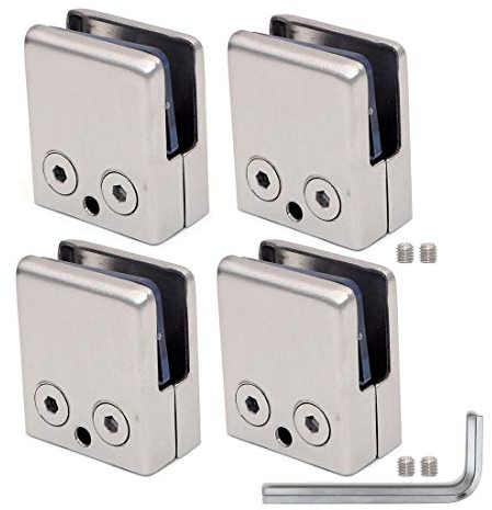 Set mit 4 NUZAMAS-Glasklemmen, geeignet für 8-10 mm Glasscheibe, Edelstahl 304, satiniert, quadratische Vorderseite, flache Rückseite, verstellbare Glashalterung, Poolzaun