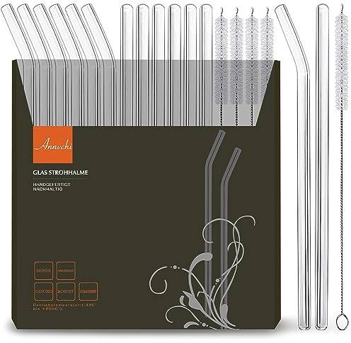 Annvchi Cannucce di vetro riutilizzabili - adatto per bicchiere da cocktail - sano, ecologico, privo di bpa