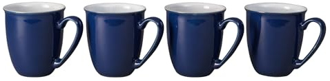 Denby - Elements Dark Blue Coffee Mug Set of 4 - 330ml Stoneware Ceramic Tea Mug Set For Home & Office - Dishwasher Safe, Microwave Safe - Navy Blue, White - Chip Resistant