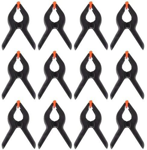 CellDeal 12 PCS of 6 inch Spring Clamps Heavy Duty Plastic Nylon Spring Clamps Strong Plastic Photographic Background Cloth Clip for Crafts Backdrop Stand Woodworking Photography Studios (Black)