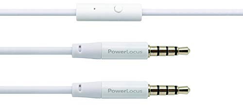 PowerLocus Extension Cord Audio Cable, Aux Cable 3.5mm Male to 3.5mm Male with Microphone for Headphones, Speakers, TV (White)