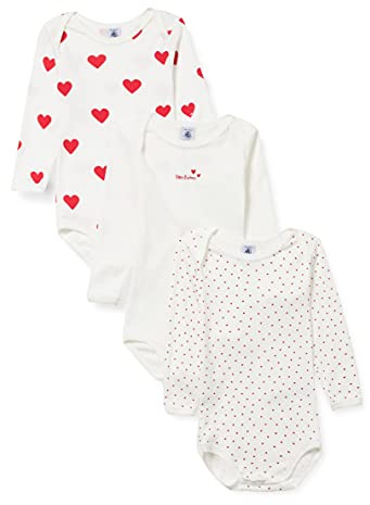 Petit Bateau A00BC, Body a Rayas de Manga Larga Bebé-Niñas (Pack de 3), Variante 1, 6 meses