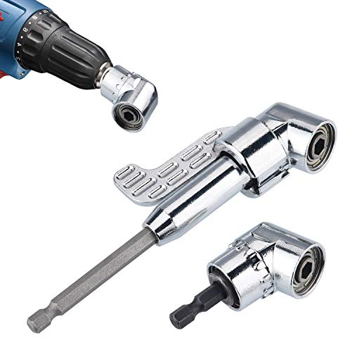 JIZZU 2 Stück 105 ° 1/4 Winkelschrauber Vorsatz Adapter 105° mit Sechskantschraubendreher, lang/kurz Winkelschraubervorsatz für Bohrmaschinenwerkzeug, Schraubendreher mit magnetischem Bohrerhalter