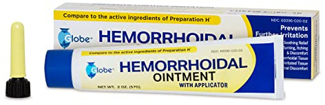 Globe Hemorrhoidal Ointment w/Applicator, Phenylephrine HCl, Petrolatum, Mineral Oil, Relief from Burning, Itching and Discomfort of Hemorrhoids, 2 Ounce Tube