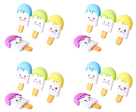 16 x Cartoon-Eiscreme-Radiergummi, kreative Schreibwaren, Radiergummi, am Stiel, lustiges Geschenk für Kinder (gemischte Farbe), niedliches Gummi-Schreibwaren, Schulbedarf