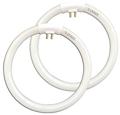 (2 Pack) 5.5 inch OD, 4 Pins Inside, T4 12W 6400k Circular Bulb Replacement for Conair Makeup Mirror, Round Fluorescent Lamps- FC121