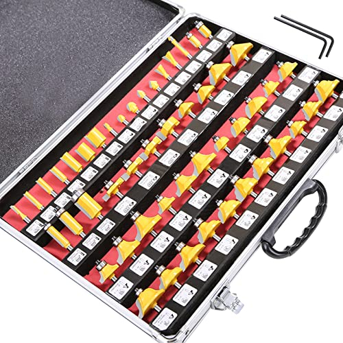 TOWOLYS Router Bit Set 35 Pieces 1/4 Inch Shank Tungsten Carbide Tipped Router Bits for Professional Woodworkers and Beginners