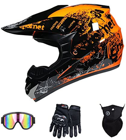 Motocross Integralhelm DOT Offroad Motorrad Backflip Helme DH Dirt Fahrradhelm ATV Motorrad Sturzhelm für MTB Pit Bike Rally (Orange flower,56~57cm L)