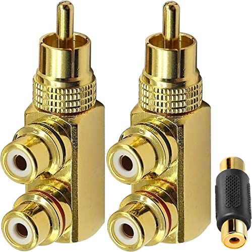 Xiatiaosann Adattatore Splitter RCA, Maschio a 2 Femmina Y per Cavo Audio Stereo Phono, 2 Pezzi Connettore ad Angolo Retto 90 Gradi per Altoparlante Amplificatore DVD