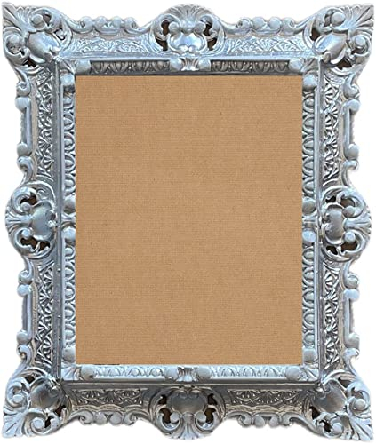 Generisch BILDERRAHMEN BAROCKRAHMEN ANTIK BAROCK Silber-Weiss 44x38 cm REPRO für 29x22 cm oder 22x29 cm (Ohne Glasscheibe)