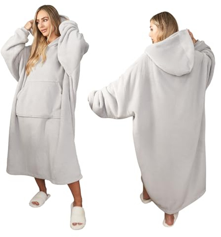 Sienna Extra Lange übergroße Decke Hoodie tragbar Überwurf mit Taschen Ärmel weiches Sherpa-Fleece tragbar Überwurf Riesen Sweatshirt, Silbergrau