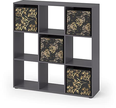 Vicco Raumteiler Nove, Schwarz, 104 x 108 cm mit 4 Faltboxen Opt.1, zur flexiblen Raumaufteilung und Aufbewahrung von Büchern