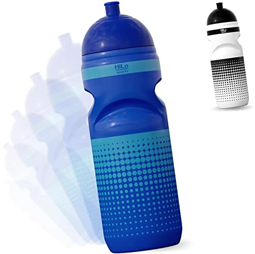 HiLo sports Trinkflasche Fahrrad 750ml - BPA freie Fahrradflasche - Aus bis zu 30% recyceltem Kunststoff - Rad Trinkflasche auslaufsicher & quetschbar - Radflasche (Blau - Blau)