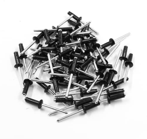 Jiozermi 60 Stück Aluminium-dreifach gefaltete Nieten, 3/16 Zoll x 5/8 Zoll Tri Grip Nieten Sortiment Blindnieten Pop Nieten, Schwarz
