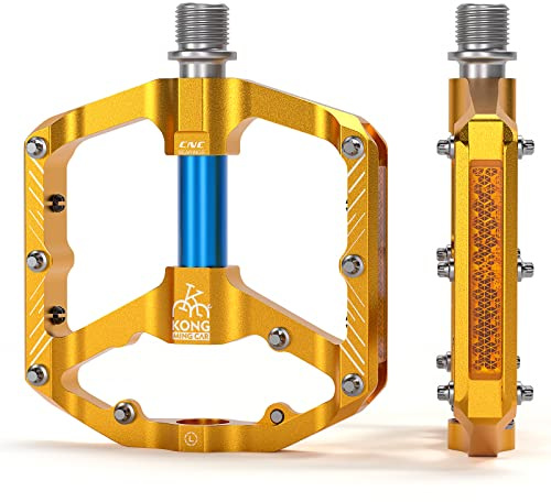 Mountain Bike Pedals with 3 Seal Bearing - 9/16 MTB Pedals Platform Lightweight - Non-Slip Bicycle Pedals for BMX MTB (Gold-Blue)