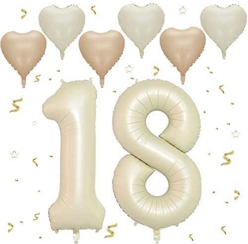 Beige Luftballon 18, Folienballon Zahl 18 Creme Weiß, 40 Zoll Helium Ballon 81, Geburtstagsdeko Folienballon Zahlen 1 & 8, Luftballon 18.Geburtstag Dekor-Set für Männer Frauen Geburtstag Party Deko