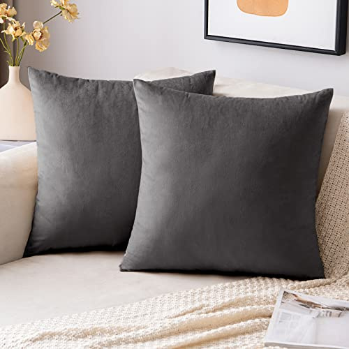 EMEMA Kissenbezug 50x50 Samt Dekokissen Dunkelgrau Sofakissen 2er Set | Kissenhülle Dekorative Pillow Case Home Decoration Lendenkissen Wurfkissenbezug Sofa Wohnzimmer Schlafzimmer
