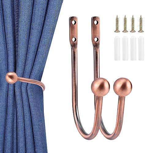 YiliYa 2 Pezzi Fermatenda della Tenda in Metallo Gancio Fermatenda Parete Fermaglio Tenda Decorativi a Forma di U Fermatenda Moderno a Muro Ganci a U fermatenda per Casa, Hotel, Ristorante - Marrone