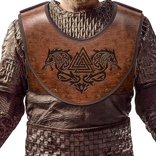 HiiFeuer Vegvisir Brustpanzer aus PU-Leder mit Prägung, Wikinger-Krieger-Brustschutz, mittelalterliche Ritterrüstung für LARP-Cosplay-Aktivitäten