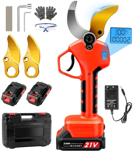 Forbici Potatura a Batteria,Superpotenza 900 W, diametro di taglio 50-60 mm,Forbice Potatura a Batteria Con Batteria da 2 * 2000mAh, 2PCS SK7 Lame per Potatore è Adatto per Frutteto,Giardino,Fattoria