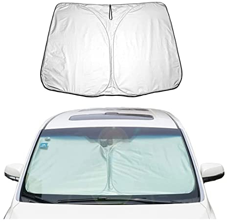 YUEGOO Auto Windschutzscheibe Sonnenblende für VW Transporter T5 2003-2015, Faltbarer Frontscheibenabdeckung Sonnenschutz Regenschirm Auto Sonnenschirm UV Schutz,B-Silver