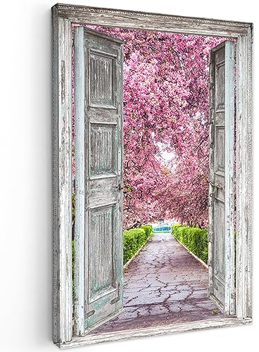 MuchoWow© Impression sur Toile Photo Peinture 80x120 cm Tableau Decoration Murale Chambre Salon Maison Deco Cuisine Sakura - Vue - Arbre - Fleur de cerisier