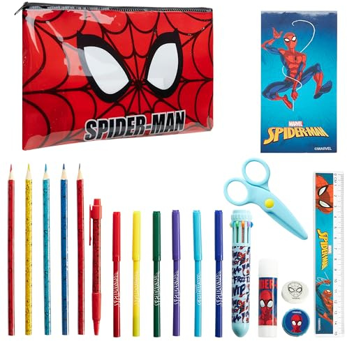 Marvel Spiderman Federmäppchen, Jungen, mit Schulbedarf, Buntstiften, Stiften, Schreibwaren, Geschenk für Kinder
