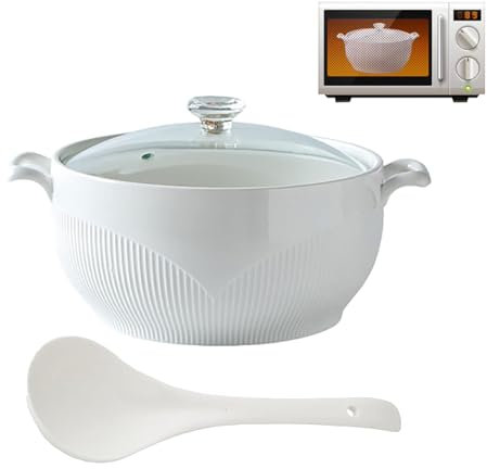 Ceramic Round Tureen, White Ceramic Tureen with Glass Lid and Ladle, Ceramic Soup Bowl with Diamond Lid,White,1500ml