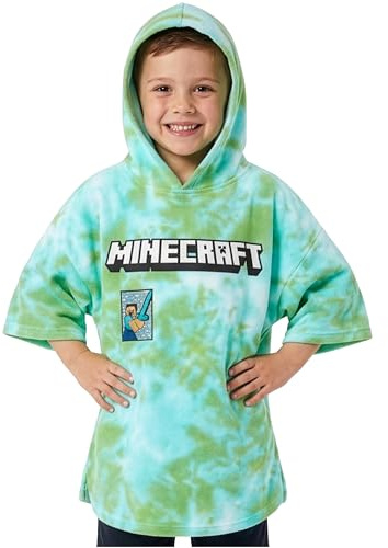 Minecraft badhandduk med huva för barn och tonåringar, absorberande krypande ponchohandduk för simning, nödvändighet (grön batik, 6-9 år)