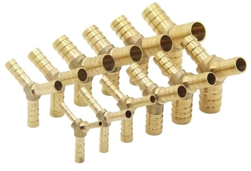 2 Stücke Messing Barb Rohrverschraubung T-Verbindungsstück for 4 mm 5 mm 6 mm 8 mm 10 mm 12 mm 16 mm 19 mm Schlauch Kupfer Pagode Wasserrohrverschraubungen (Size : 10mm)