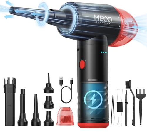 MECO ELEVERDE 2 in 1 Elektrische Staubgebläse und Druckluftspray, 100000U/min Air Duster 10Kpa 3-Gang Luftdruckspray Kabellos Tastatur Reinigung für PC, Sofa, Auto zubehör (Rot)