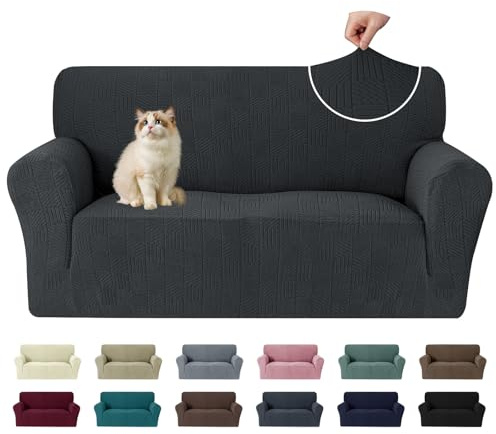 Ystyle Stretch Sofabezug 2 Sitzer, Sofa Überzug Mit Armlehnen, Dunkelgrau | Elastisch Sofaüberzug, Durable Waschbar Couch bezug, Kratzfester Antirutsch Sofa Cover Für Hunde Katzen Und Haustiere