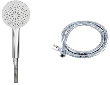 Triton Shower Head | Olivia | Water | 5 Setting Spray | High Pressure Shower Heads | Universal | Chrome | Head Set | Shower Accessories & Triton 1.5m Anti-Kink Shower Hose - Chrome